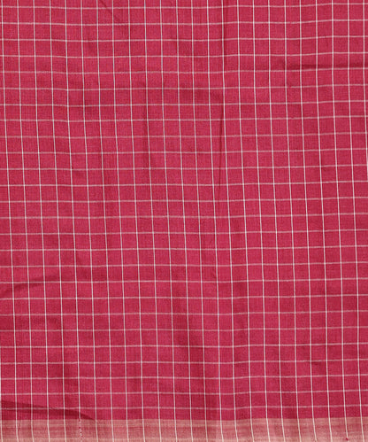 Maroon Handloom Chequered Tussar Ikat Saree With Floral Motif Pallu