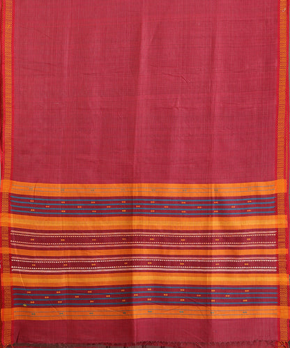 Brick Red Handloom Cotton Tussar Ikat Saree With Coloured Motifs Pallu