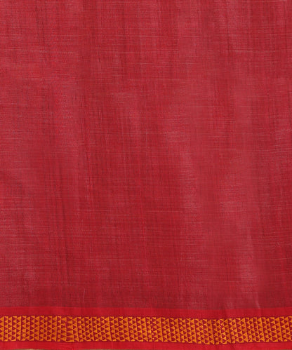 Brick Red Handloom Cotton Tussar Ikat Saree With Coloured Motifs Pallu
