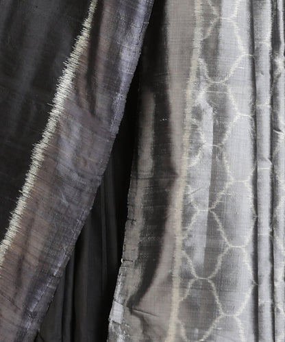 Black Handloom Silk Ikat Saree With Jaali Motif