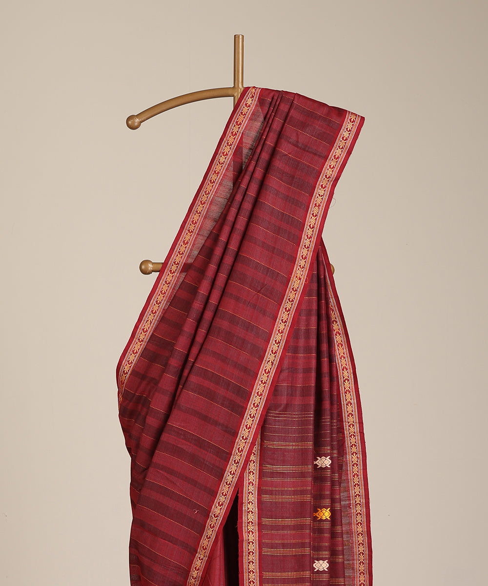 Wine Handloom Kachua Motif Tussar Cotton Ikat Saree