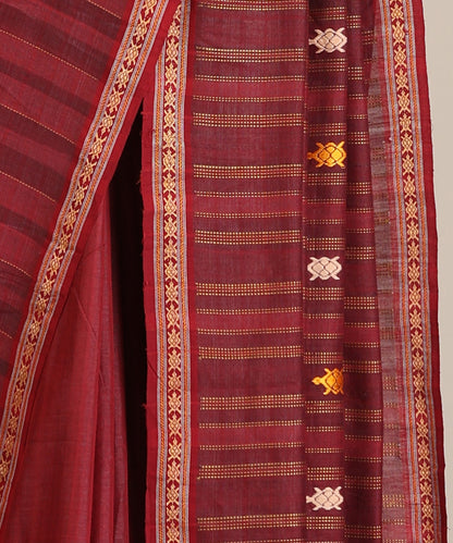 Wine Handloom Kachua Motif Tussar Cotton Ikat Saree