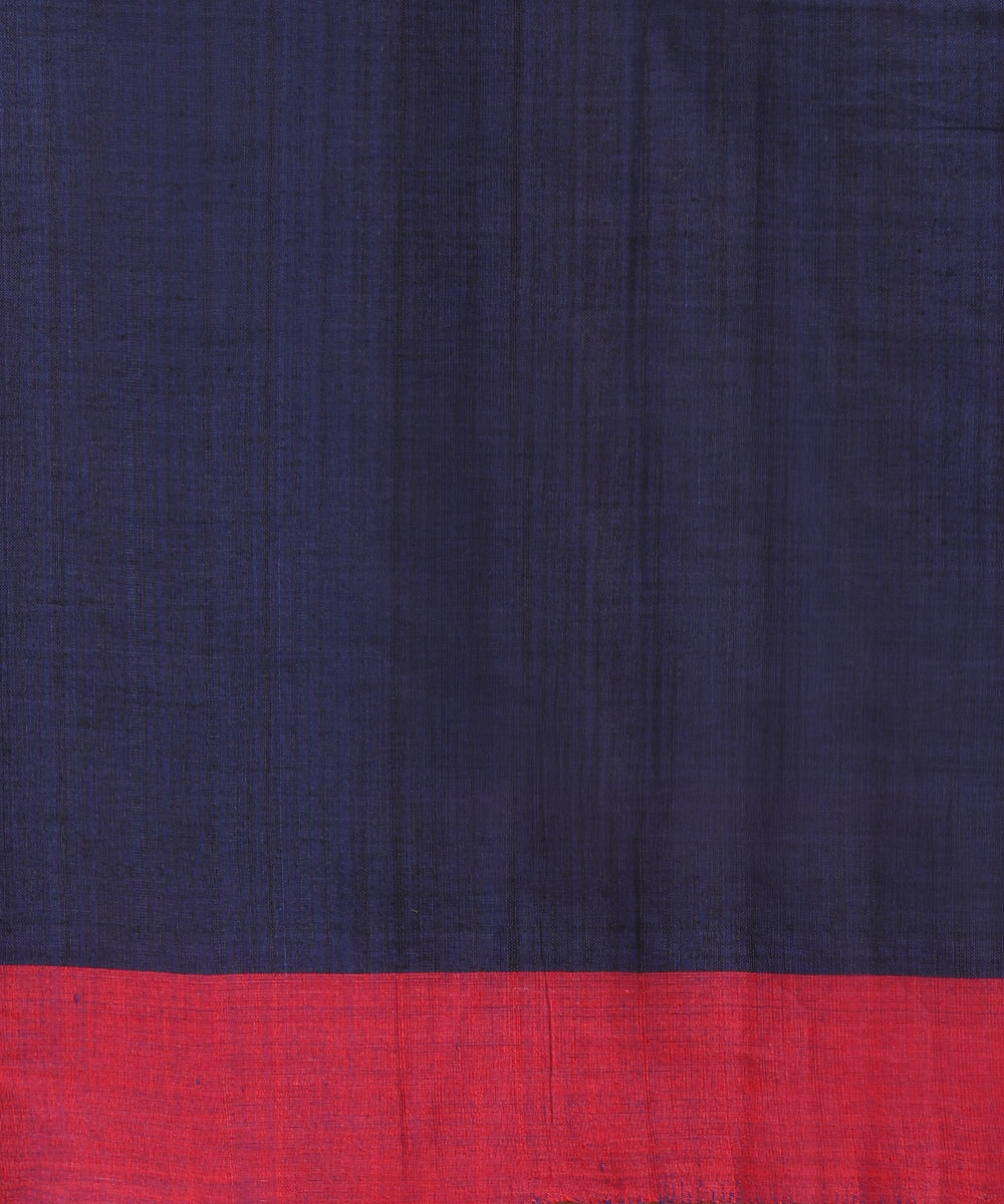 Blue Handloom Cotton Ikat Saree With Multicoloured Striped Pallu
