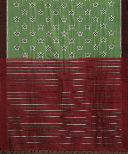 Green Handloom Cotton Tortoise Motif Ikat Saree