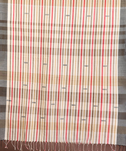 White-Grey Handloom Striped Cotton Ikat Saree