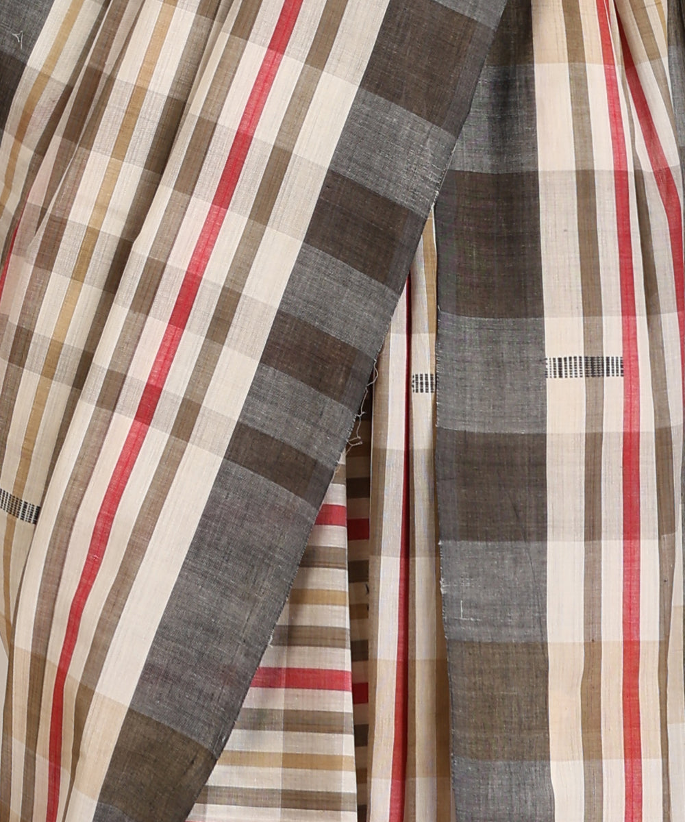 White-Grey Handloom Striped Cotton Ikat Saree