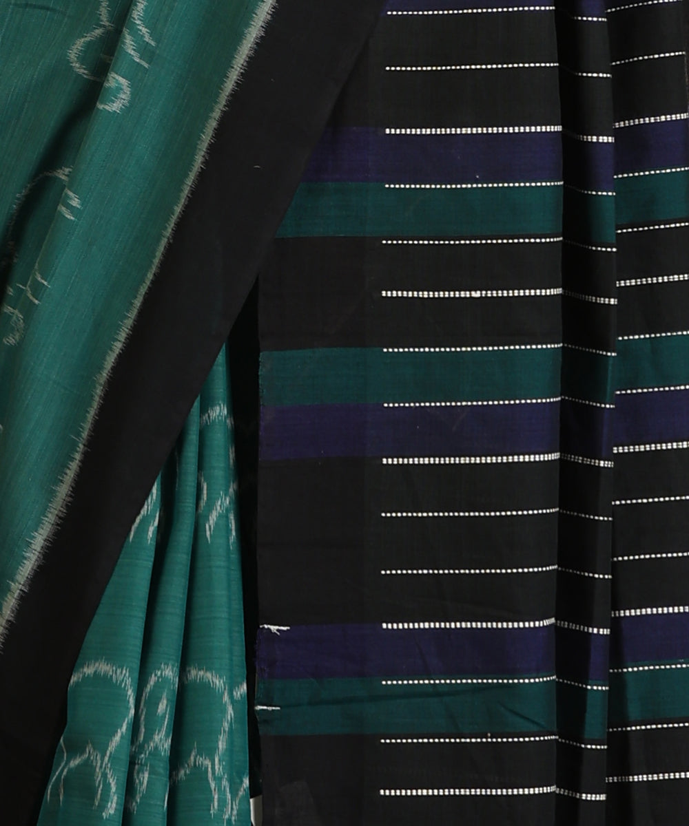 Green Handloom Cotton Hathi Motif Ikat Saree