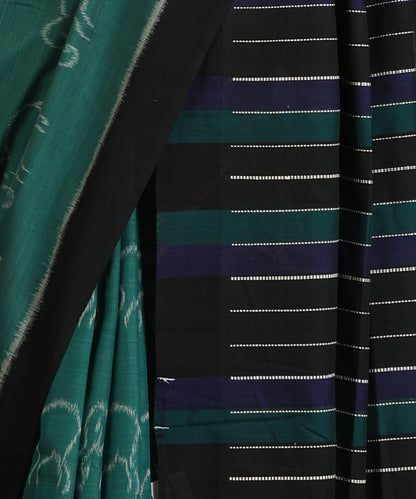 Green Handloom Cotton Hathi Motif Ikat Saree