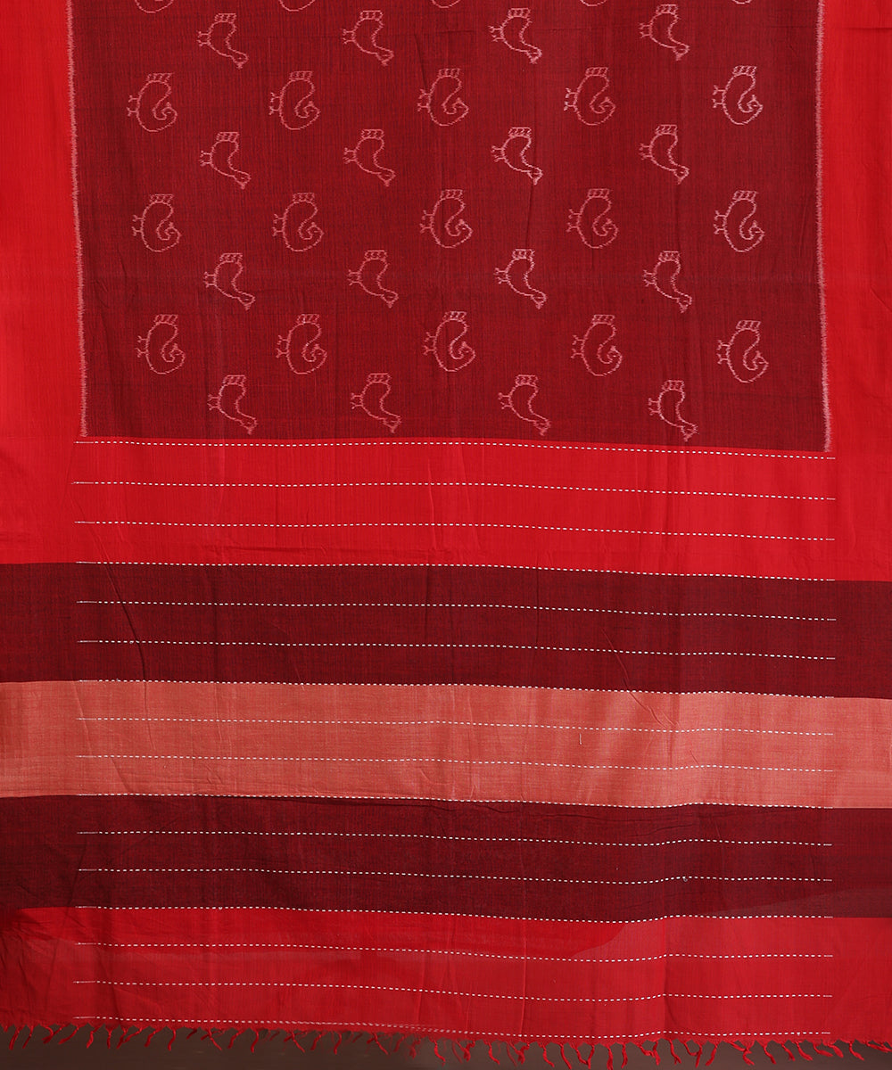 Maroon Handloom Batakh Motif Cotton Ikat Saree