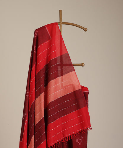 Maroon Handloom Batakh Motif Cotton Ikat Saree