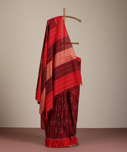 Maroon Handloom Batakh Motif Cotton Ikat Saree