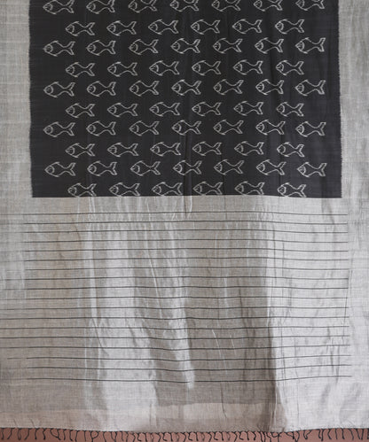Black Handloom Matasya Motif Cotton Ikat Saree