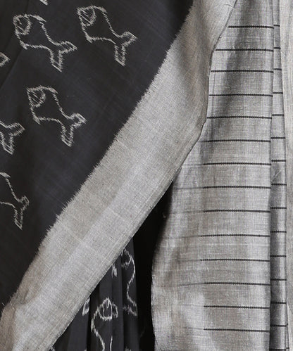 Black Handloom Matasya Motif Cotton Ikat Saree