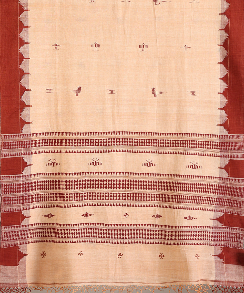 Peach Handloom Cotton Kotpad Ikat Saree