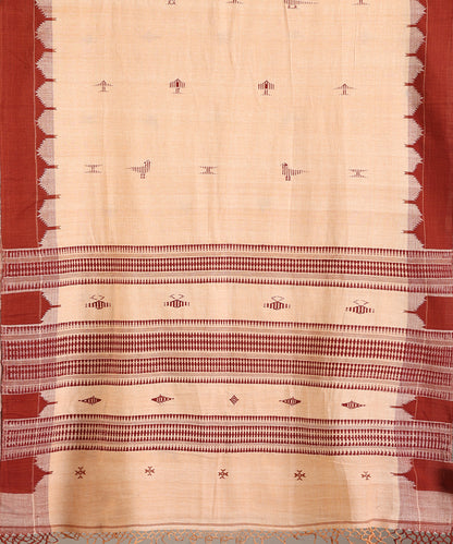 Peach Handloom Cotton Kotpad Ikat Saree