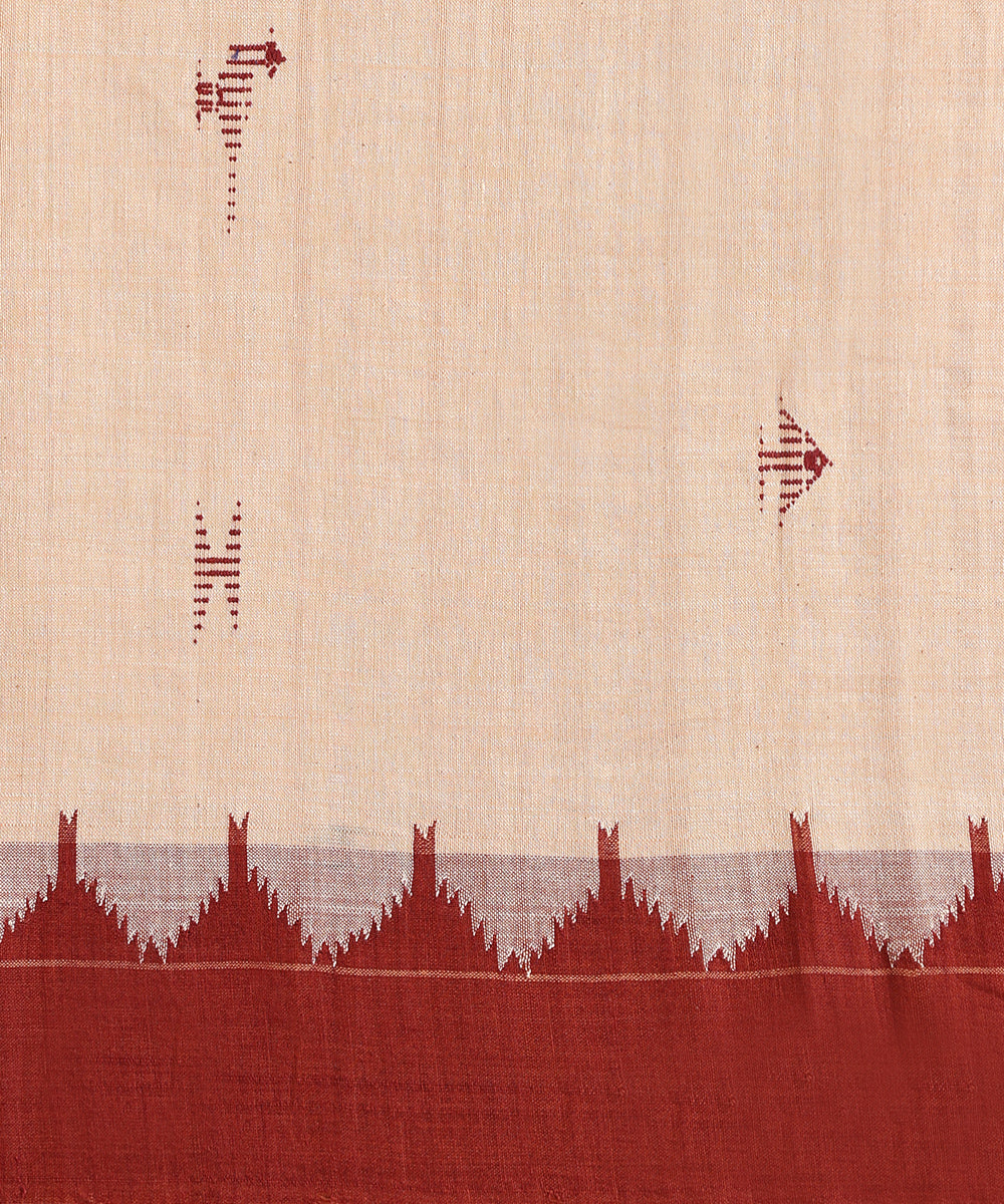 Peach Handloom Cotton Kotpad Ikat Saree