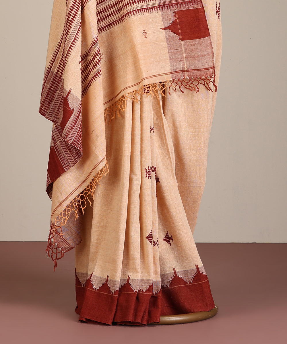 Peach Handloom Cotton Kotpad Ikat Saree