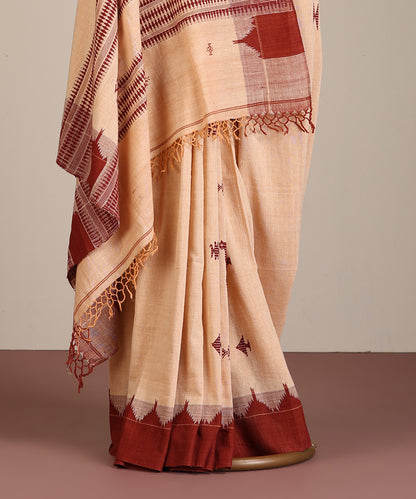 Peach Handloom Cotton Kotpad Ikat Saree