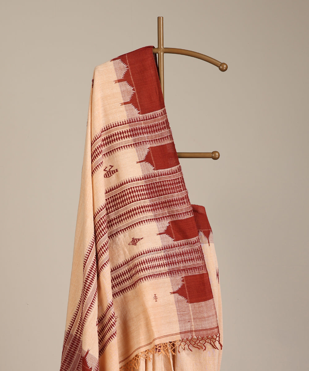 Peach Handloom Cotton Kotpad Ikat Saree