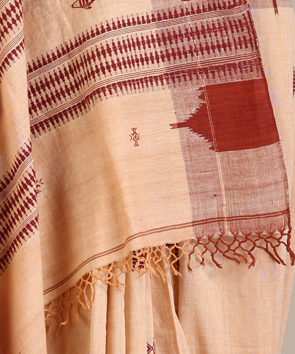 Peach Handloom Cotton Kotpad Ikat Saree
