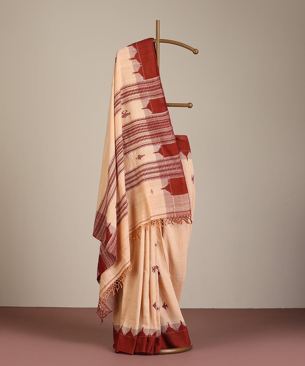 Peach Handloom Cotton Kotpad Ikat Saree
