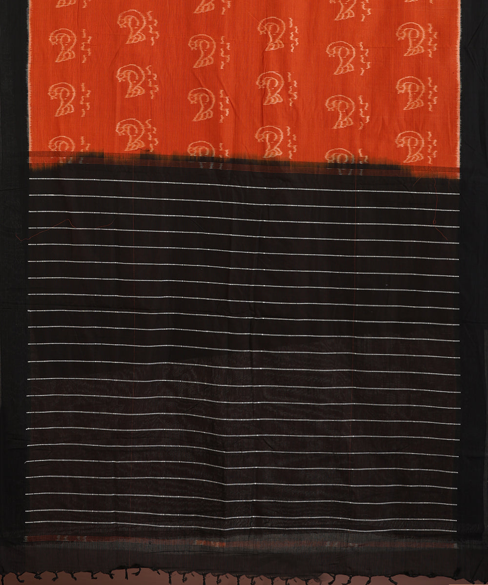 Teracotta Handloom Cotton Ikat Saree With Hans Motif