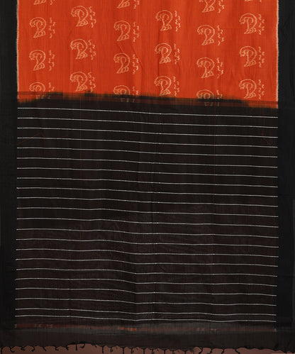 Teracotta Handloom Cotton Ikat Saree With Hans Motif