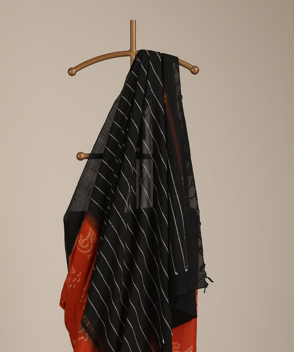 Teracotta Handloom Cotton Ikat Saree With Hans Motif