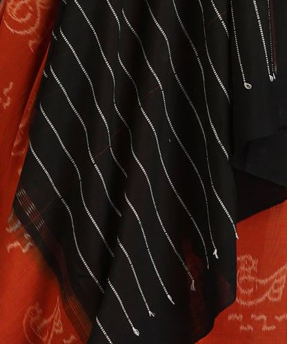 Teracotta Handloom Cotton Ikat Saree With Hans Motif