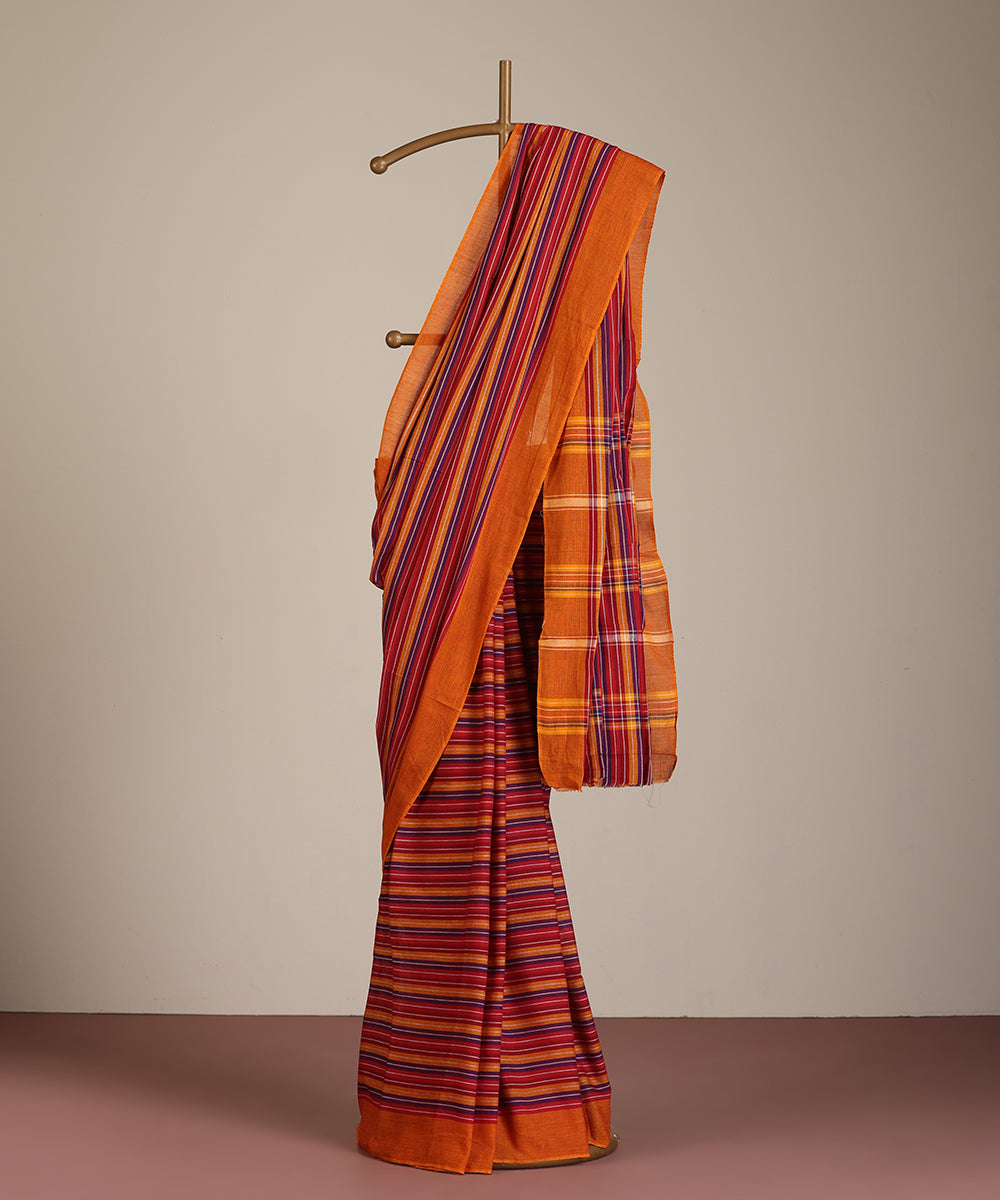 Multicoloured Handloom Striped Tussar Ikat Saree