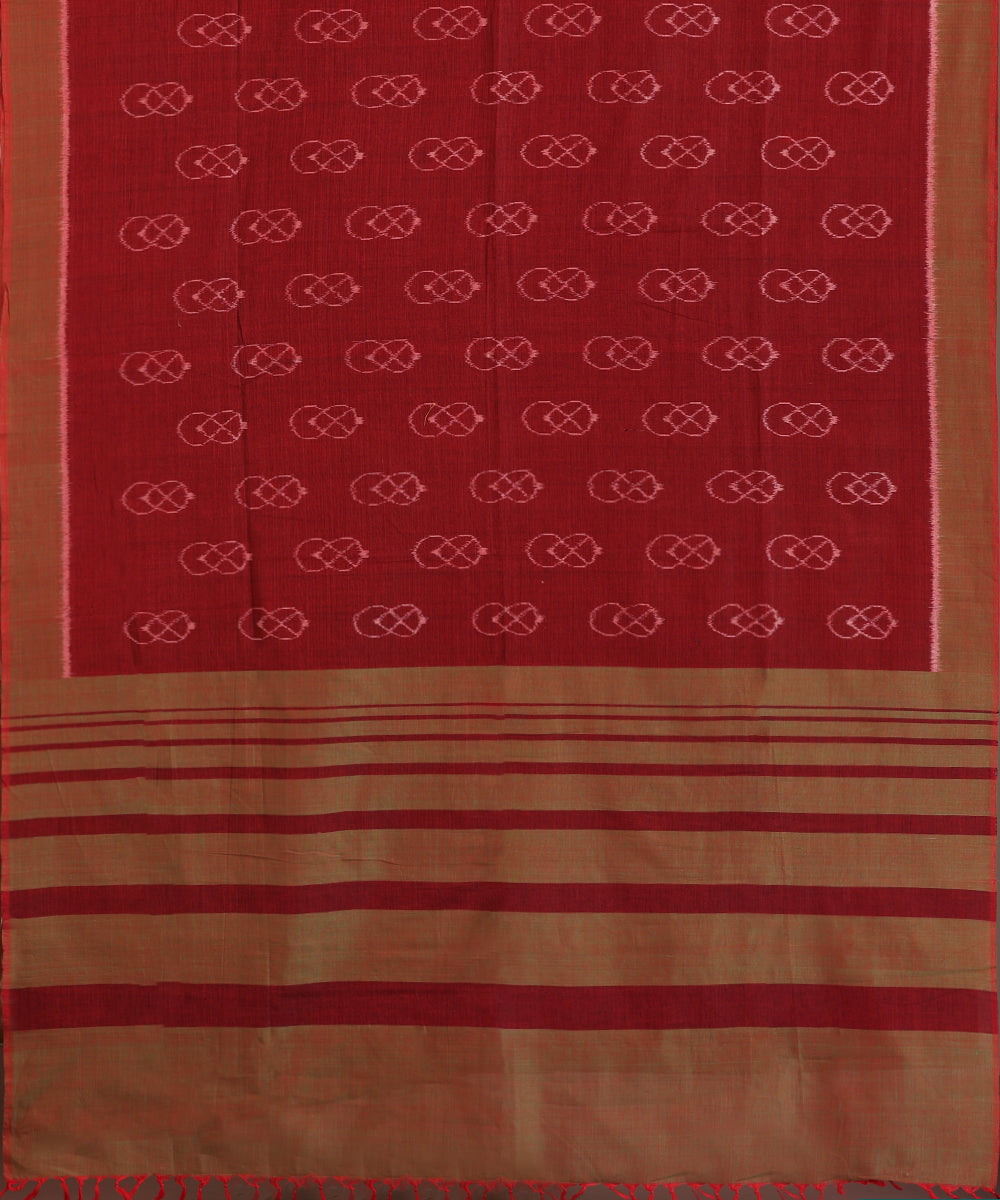 Brick Red Handloom Lantern Motif Cotton Ikat Saree