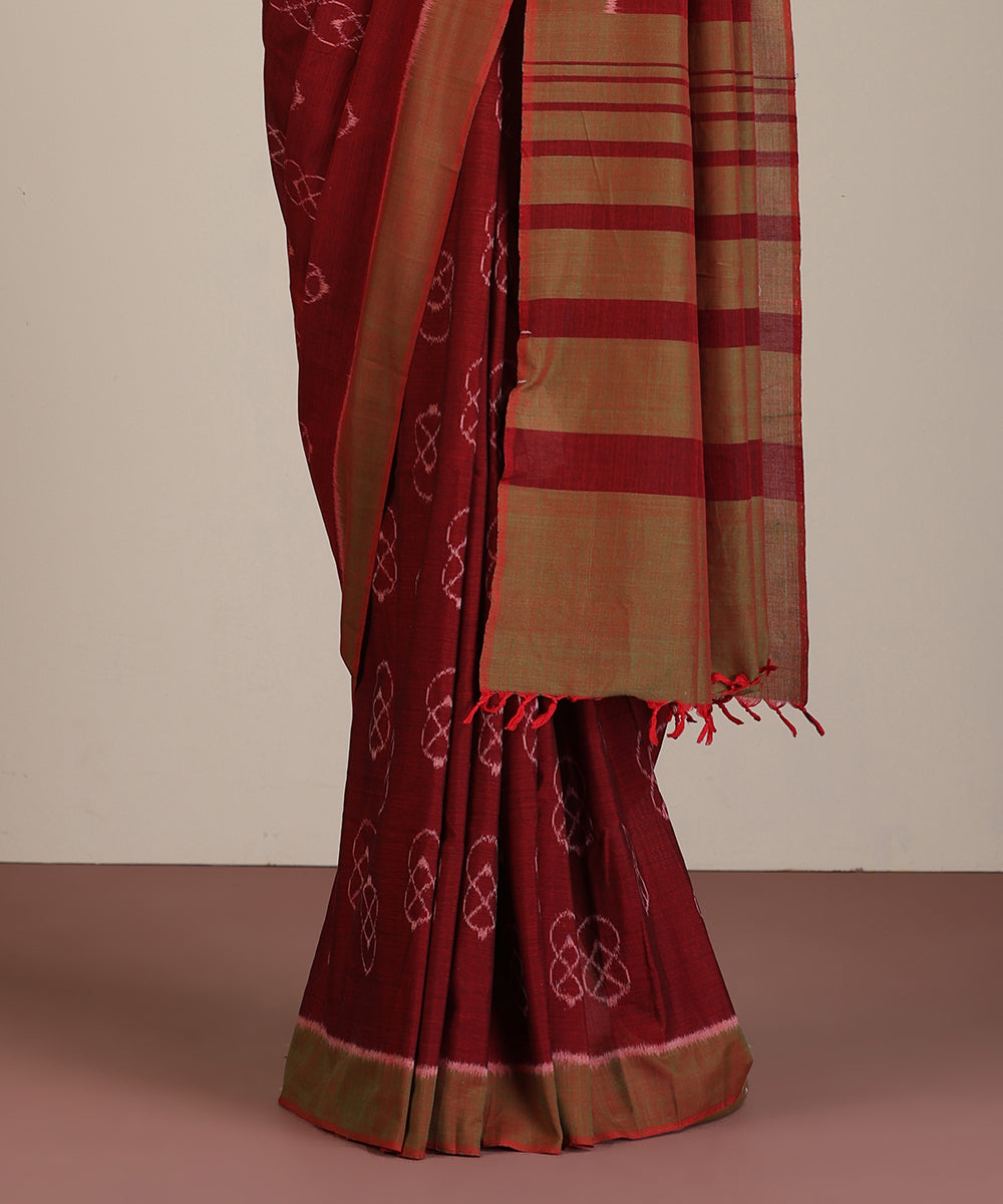 Brick Red Handloom Lantern Motif Cotton Ikat Saree