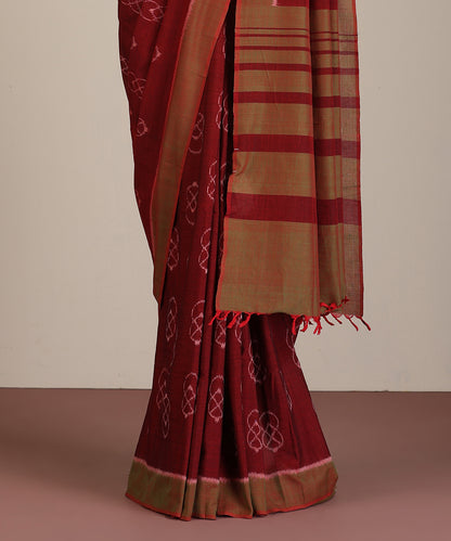 Brick Red Handloom Lantern Motif Cotton Ikat Saree