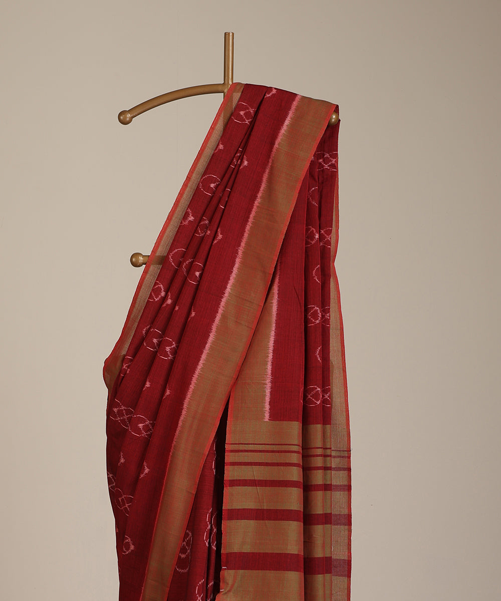 Brick Red Handloom Lantern Motif Cotton Ikat Saree