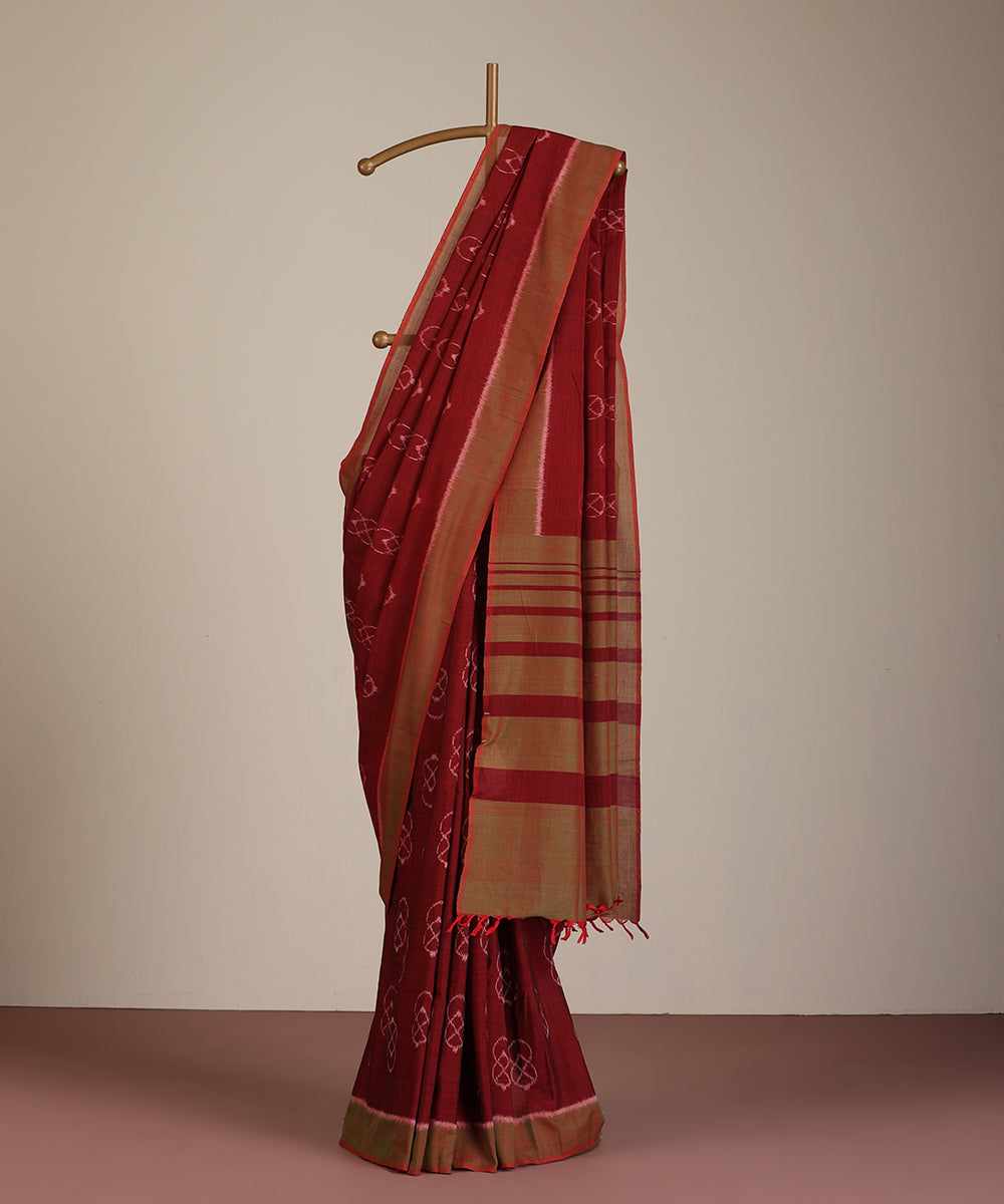 Brick Red Handloom Lantern Motif Cotton Ikat Saree