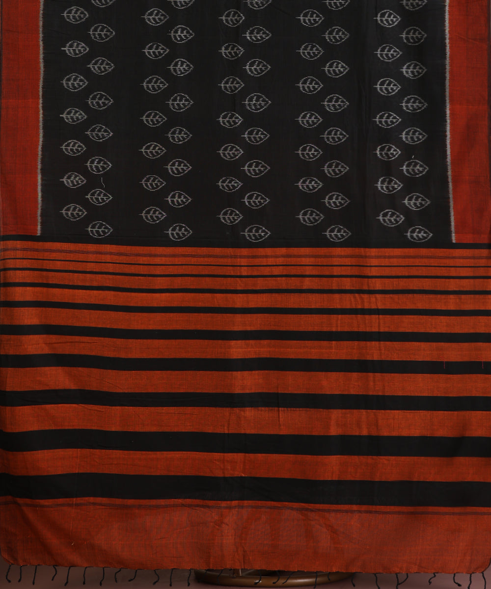 Black Handloom Kadam Tree Leaf Motif Cotton Ikat Saree