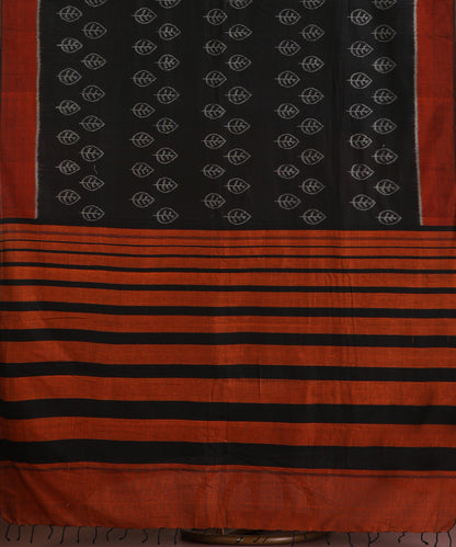 Black Handloom Kadam Tree Leaf Motif Cotton Ikat Saree