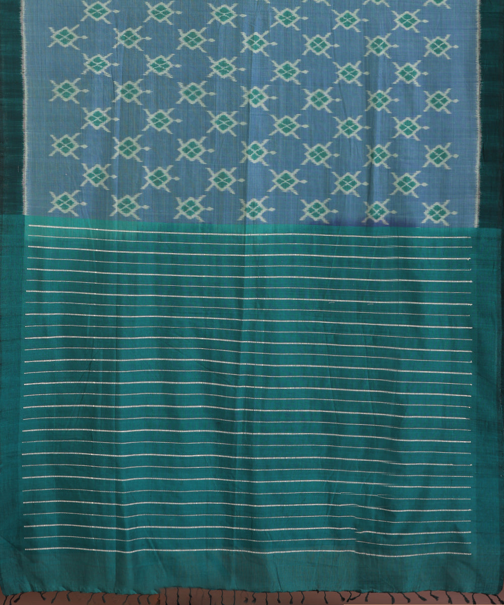 Blue Handloom Cotton Tortoise Motif Ikat Saree