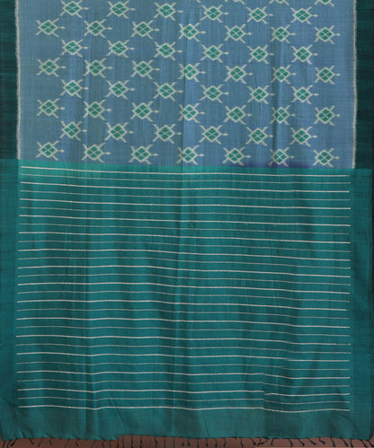 Blue Handloom Cotton Tortoise Motif Ikat Saree