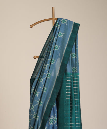 Blue Handloom Cotton Tortoise Motif Ikat Saree
