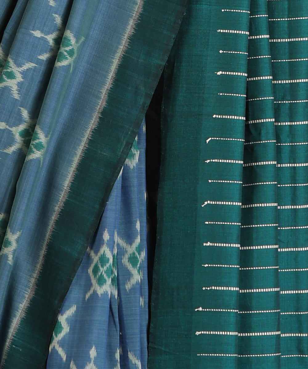 Blue Handloom Cotton Tortoise Motif Ikat Saree