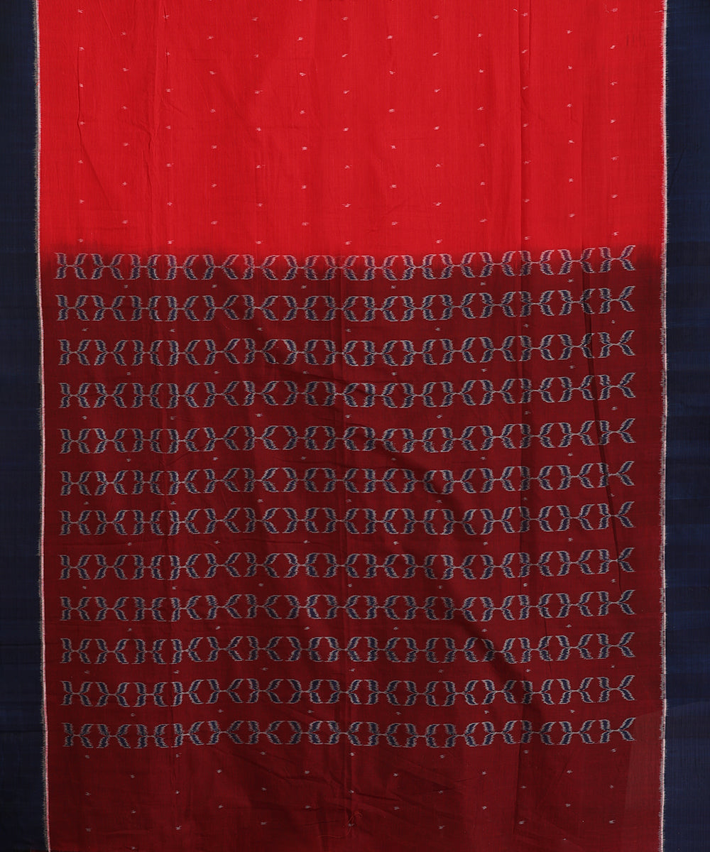 Red-Blue Handloom Patra-Bindoo Motif Cotton Ikat Saree