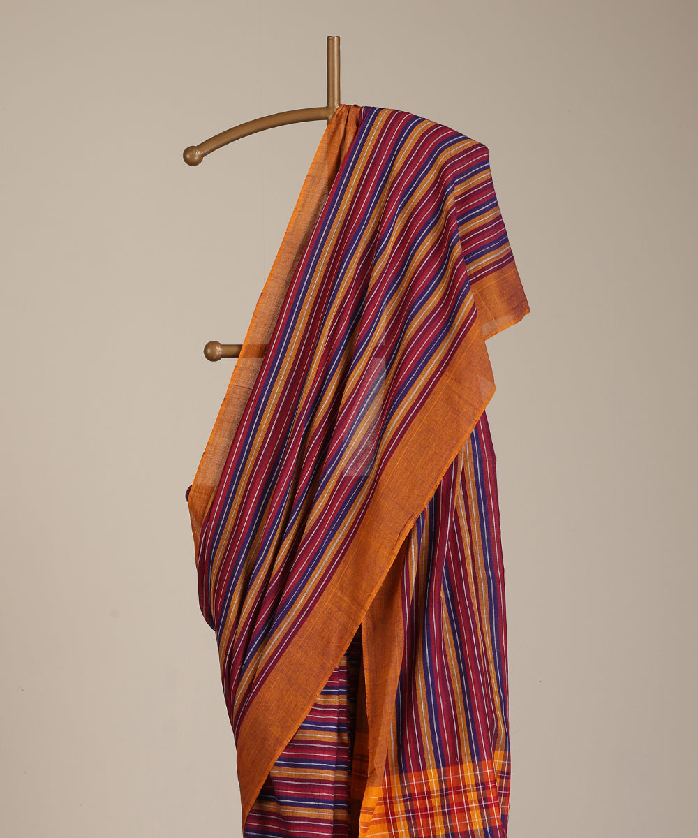 Multicoloured Handloom Striped Tussar Ikat Saree