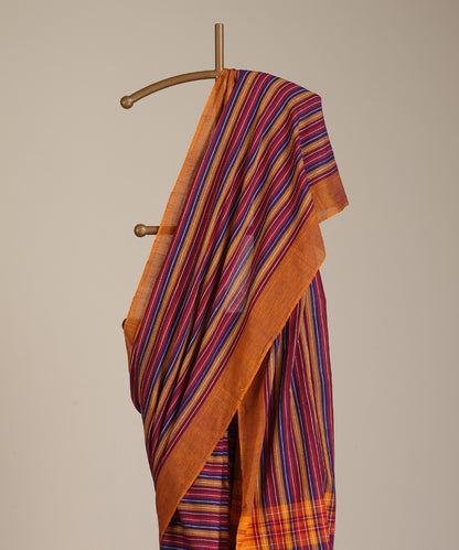 Multicoloured Handloom Striped Tussar Ikat Saree