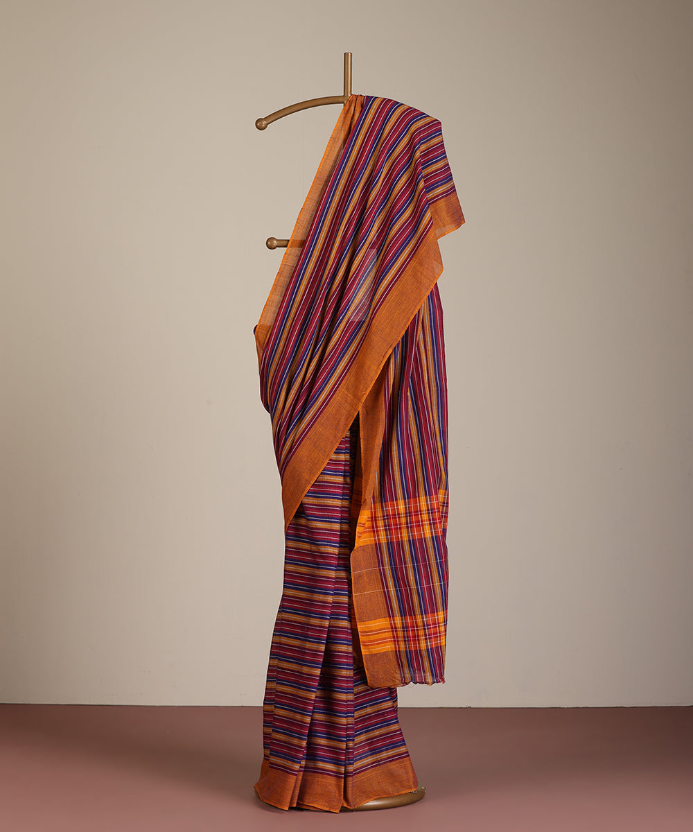 Multicoloured Handloom Striped Tussar Ikat Saree