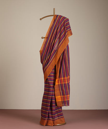 Multicoloured Handloom Striped Tussar Ikat Saree