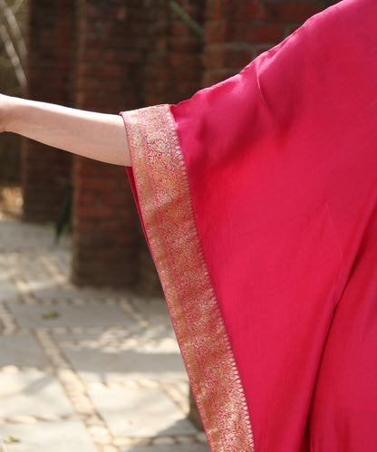 Hot Pink Handloom Silk Kaftan with Benaras Borders