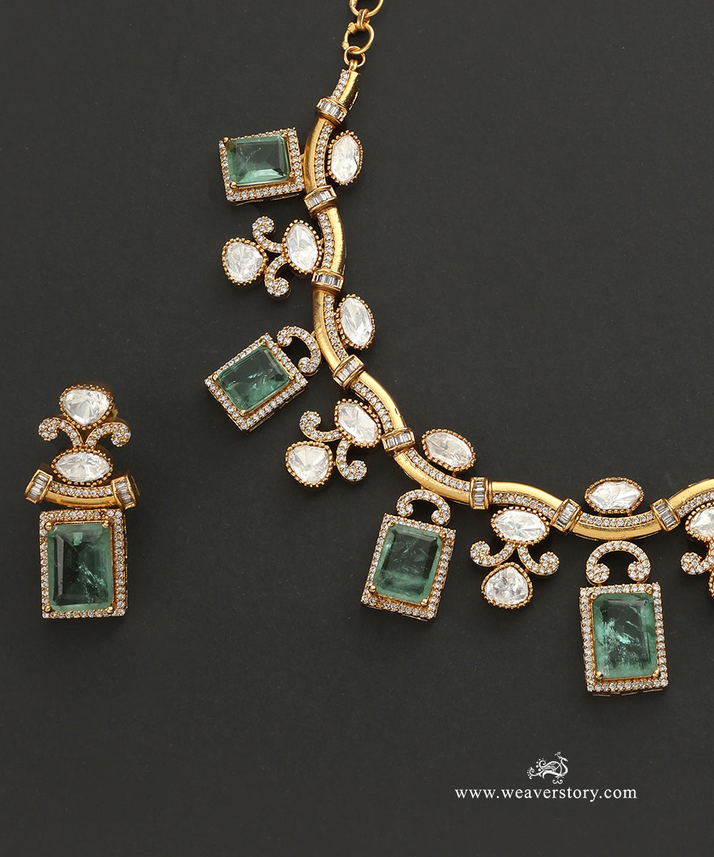 Lekha_Handcrafted_Necklace_Set_With_Green_Semi_Precious_Stone_WeaverStory_03