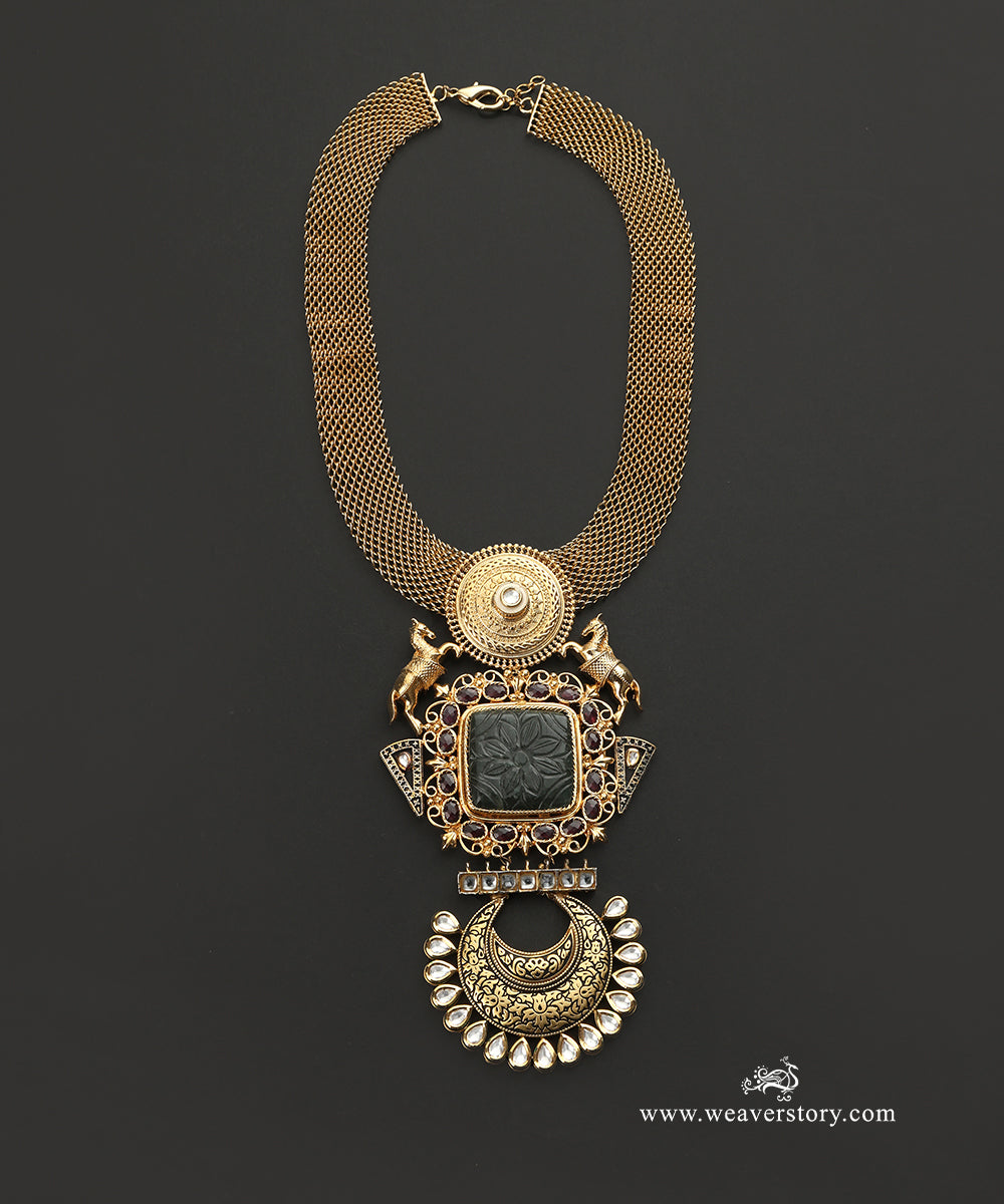 Netra_Handcrafted_Necklace_With_Green_Stones_And_Horse_Motifs_WeaverStory_02