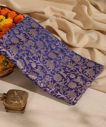 Blue and Purple Dual Tone Handloom Pure Katan Silk Kimkhab Shikargah Banarasi Dupatta